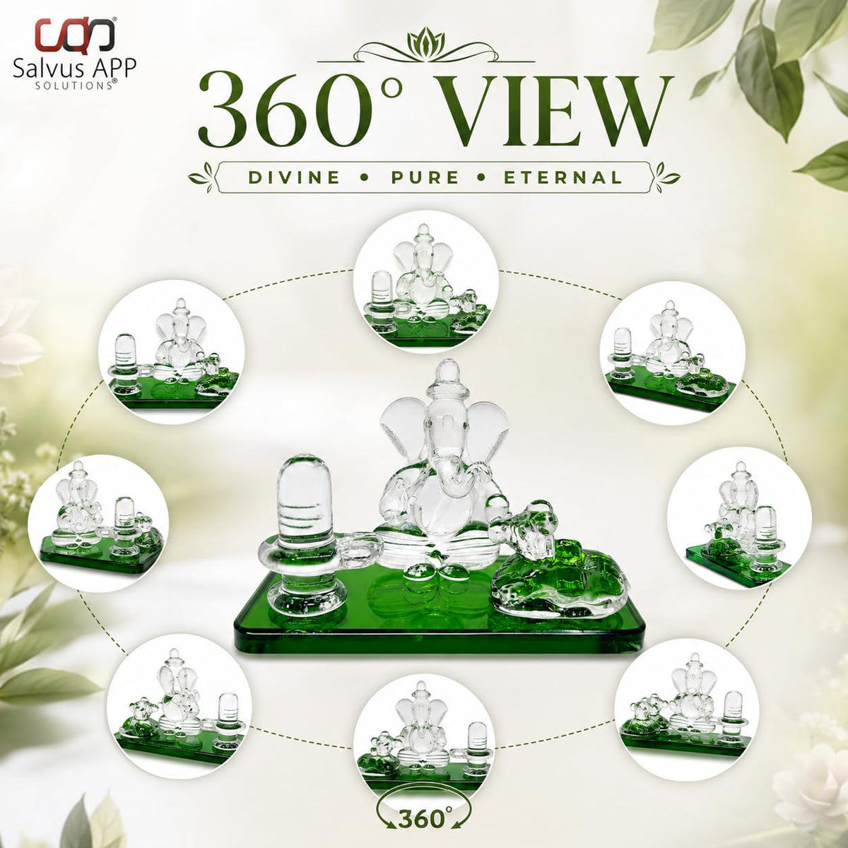 Crystal Glass Shiva Ganesha Nandi Statue, Decorative Religious Showpiece for Home, Temple & Office, Green Hindu God Idol for Pooja Room & Spiritual Decor, 4 x 2.5 Inch