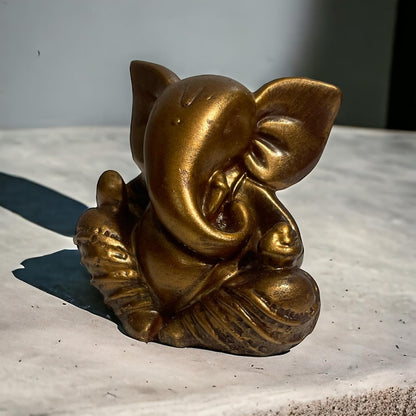 Lord Ganesha Idol for Car Dashboard | Composite Marble Ganesh | Available in White, Golden & Black | Small Sitting Ganpati Murti