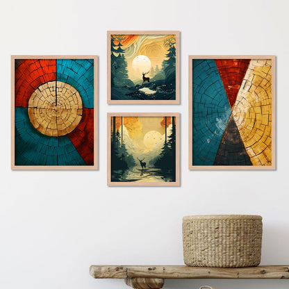 Aesthetic Art Home Decoration Painting | Paintings With Frame For Living Room Bed Room Hotel Wall Decor Digital Reprint Set of 4