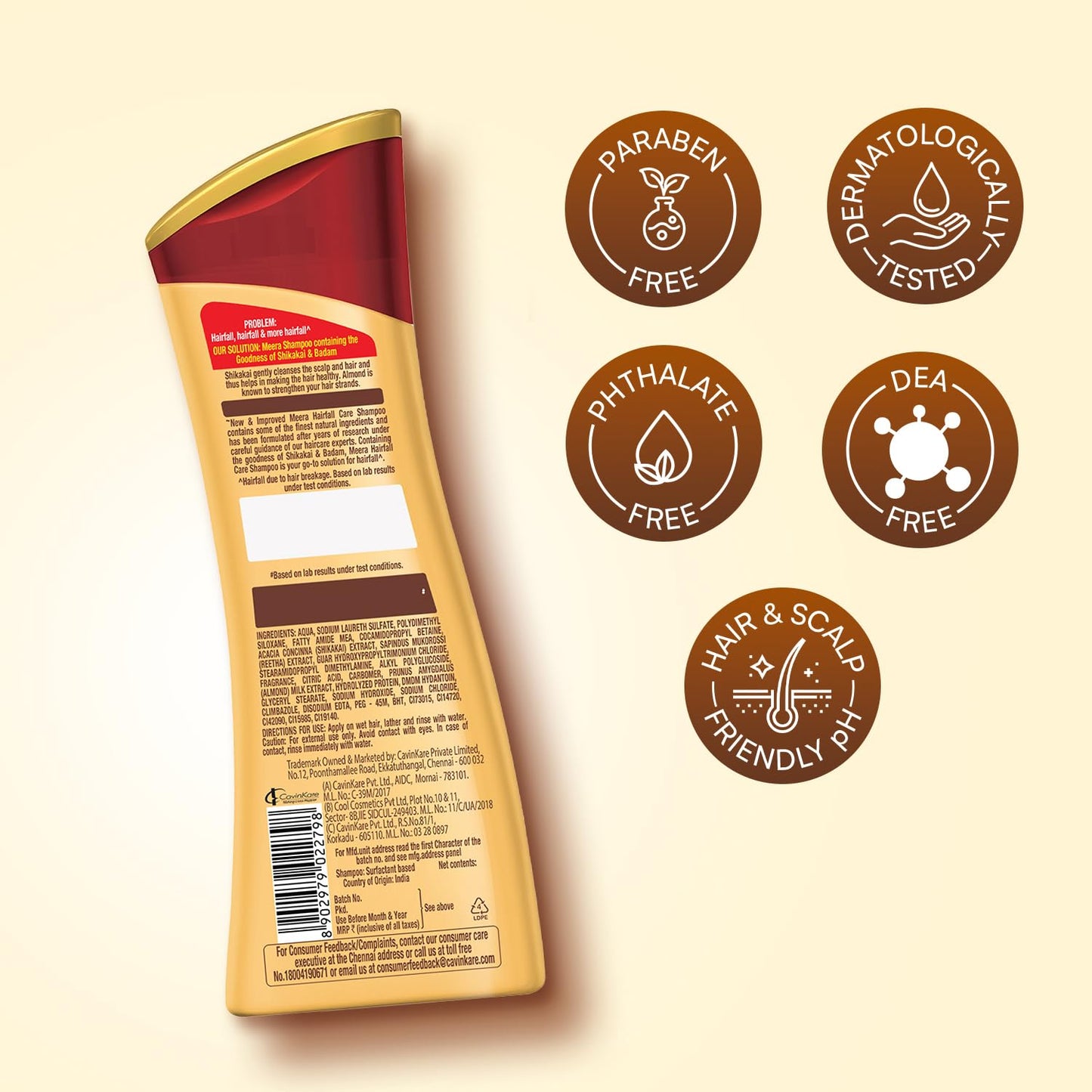 Meera Hairfall Care Shampoo, Brown, Shikakai, 180 Ml