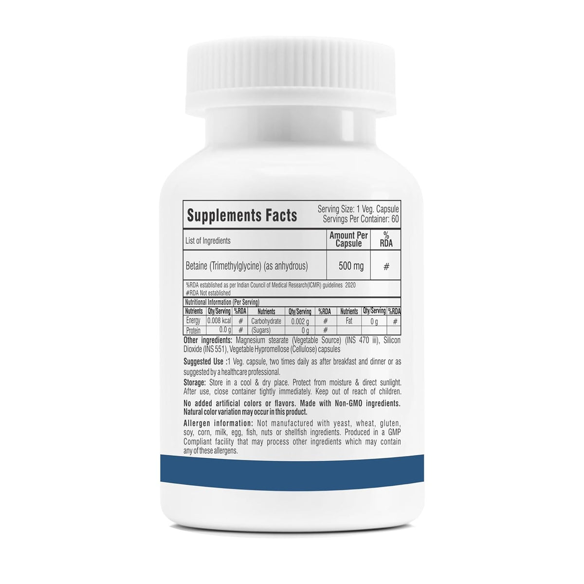Trexgenics BETAINE - TMG (Trimethyglycine) 500 MG Homocysteine Balance, Liver Care, Athletic Performance Support (60 Veg Capsules) (Pack of 1)