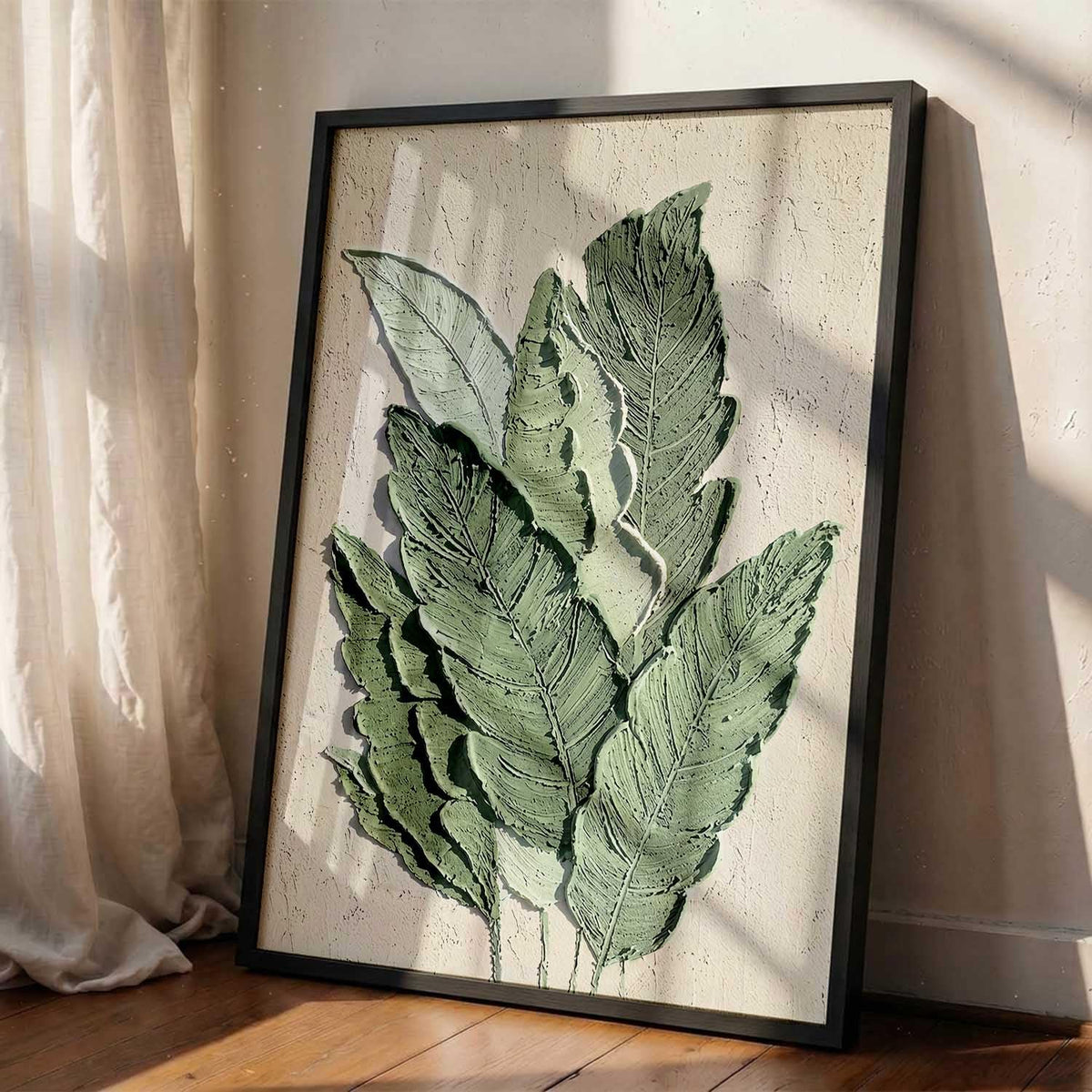 Floral Art leaf Wall Painting Home Decoration With Frame For Living Room Bed Room Hotel Wall Decor Digital Reprint Engineered Wood (13X17 INCH)