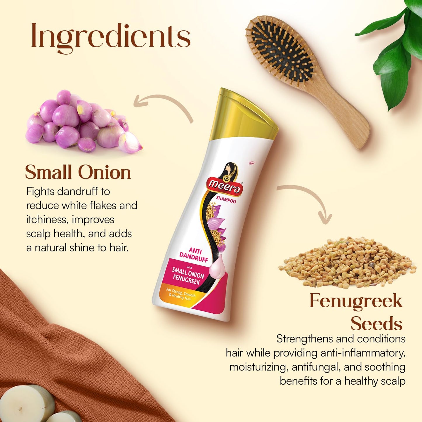 Meera Anti-Dandruff Shampoo, With Small Onion and Fenugreek, 180 ml