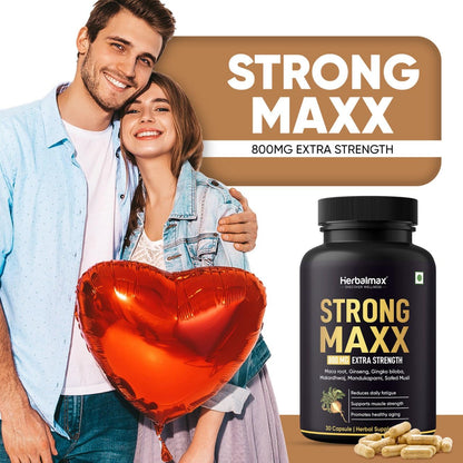 Herbal Max Strong Maxx Maca Root Capsules – 800 mg | 30 Vegetarian Capsules | Natural Energy & Vitality Booster | Ayurvedic Supplement for Men & Women