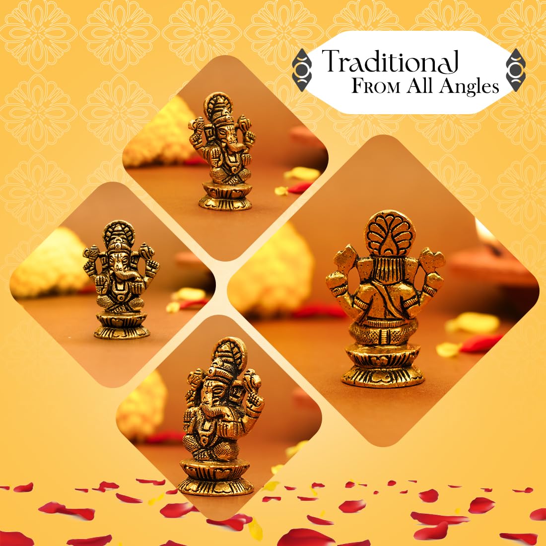 100% Pure Brass Ganesha Idol (Size: 5.5 cm) | Pital Ganesh Murti for Pooja Room, Home Decor, Office Desk and Car Dashboard | Vinayagar Statue for Diwali Puja