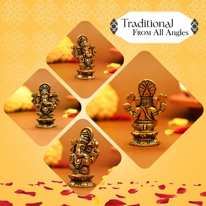 100% Pure Brass Ganesha Idol (Size: 5.5 cm) | Pital Ganesh Murti for Pooja Room, Home Decor, Office Desk and Car Dashboard | Vinayagar Statue for Diwali Puja