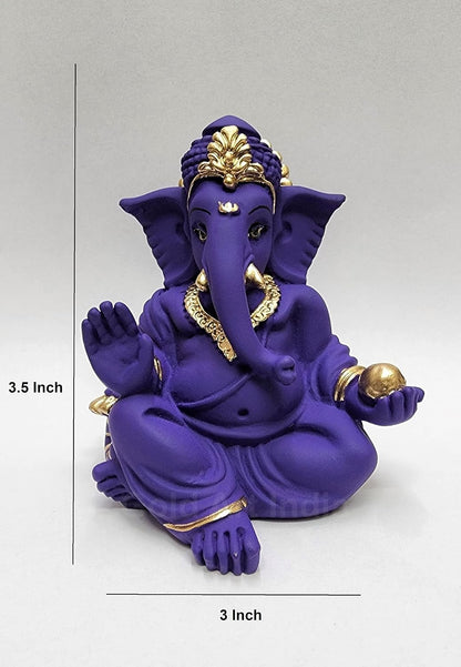 Gold Art India Beautiful Terracotta Ganesha in Violet - A Festive and Auspicious Addition to Your Home or Car(VioletGaddiTerracotta)