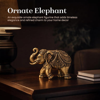 Brass Elephant Statue | Elephant Showpiece for Home & Office | Handmade Brass Figurine for Living Room, Desk Decor (Design01: L4 x W2 x H2 cm)