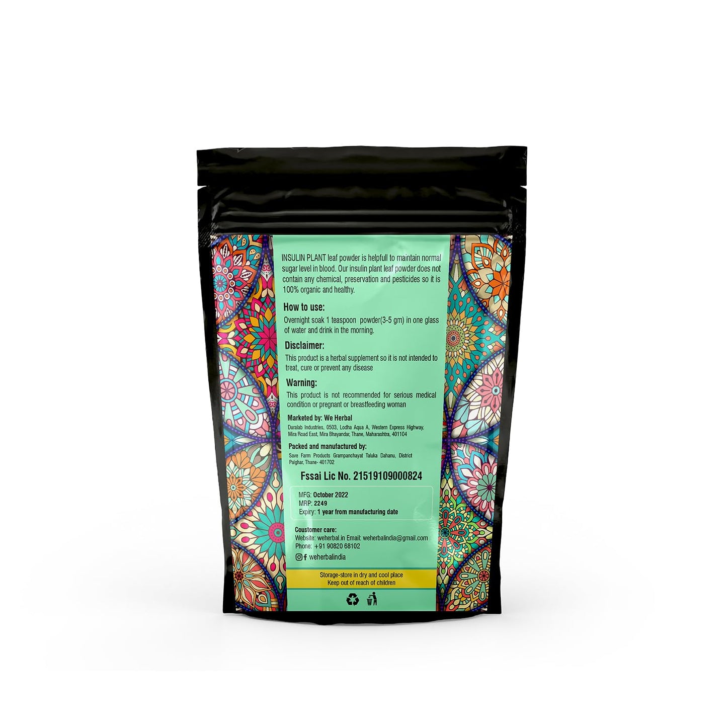WE HERBAL Insulin Plant Leaf Powder Pure insulin plant powder for control Improves Insulin Production (500 gms)