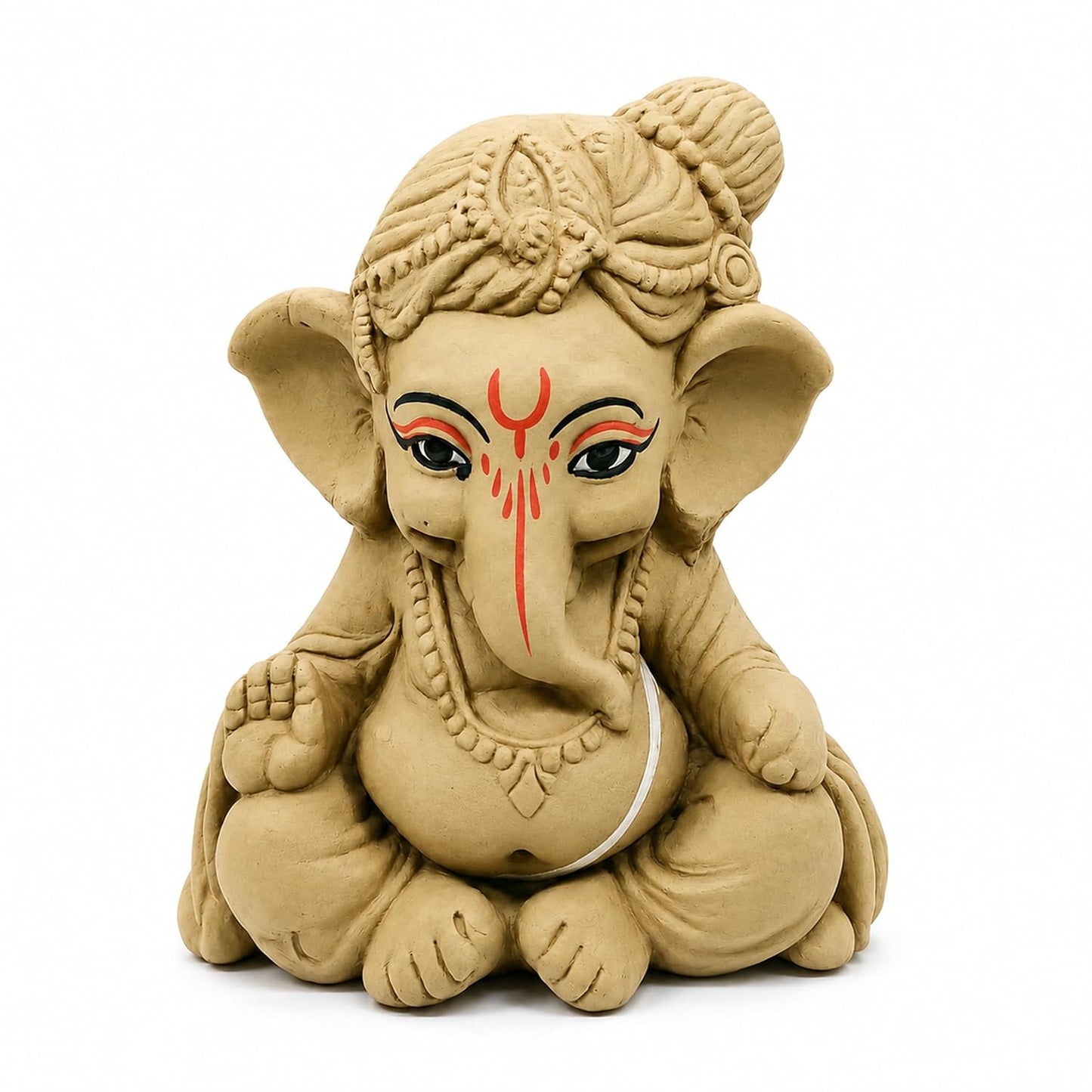 SHOPMEFAST Clay Ganesh Idol, 4 Inches Height, Water Soluble Ganpati Murti for Ganpati Visarjan (Small) (Natural Brown - Bal Gopal)