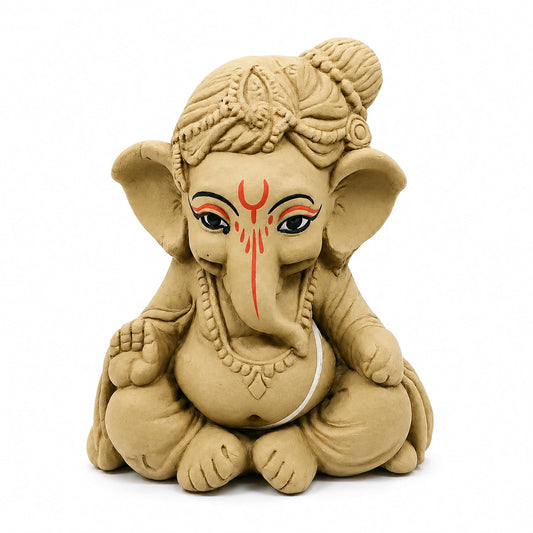 SHOPMEFAST Clay Ganesh Idol, 4 Inches Height, Water Soluble Ganpati Murti for Ganpati Visarjan (Small) (Natural Brown - Bal Gopal)