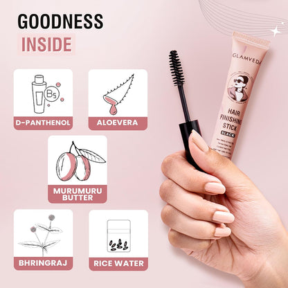 GLAMVEDA Black Hair Finishing Stick for Frizzy Hair | Anti-Frizz Hair Fix Stick for Flyaways & Baby Hair | Non-Sticky & Non-Greasy Formula | Long-Lasting Hold with Rice Water | 20ml
