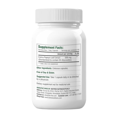 Biotrex Nutraceuticals Carica Papaya Leaf Extract 500mg - 60 Capsules