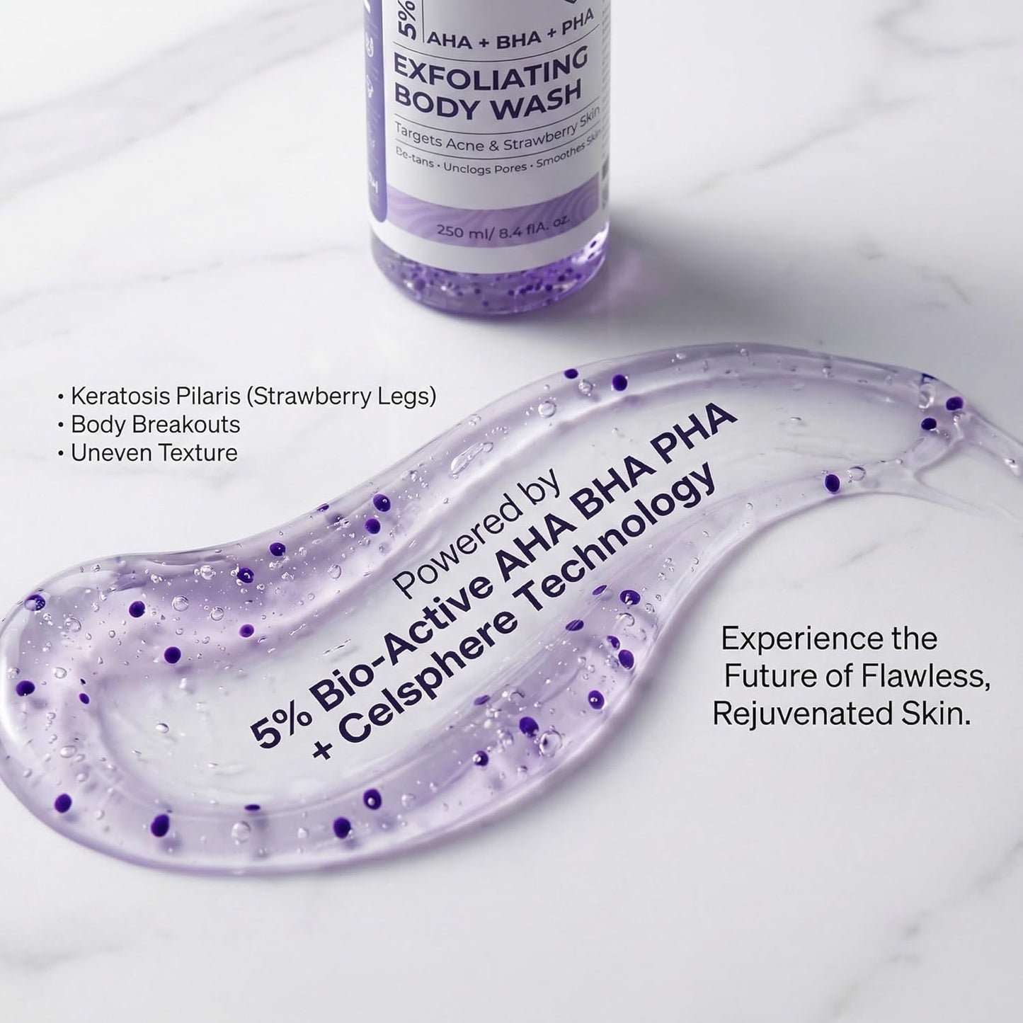 RELUCTANT 5% Dual PHA, Salicylic & Lactic Acid Barrier-Repair Detan Body Wash 250ml | Niacinamide & Gentle SCI | Hydrates, Clears Acne & Strawberry Legs, Reduces Dark Spots | Shower Gel for Women & Men | Sensitive & Normal Skin