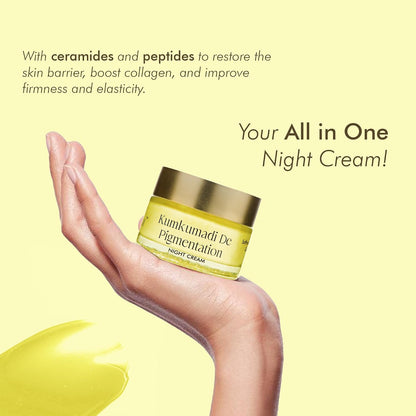 Vedicderm Kumkumadi De-Pigmentation Night Cream 50g | Goodness of Saffron & Ceramides | Reduces Dark Spots & Melasma | Enhances Brightening & Radiance | Sulfate & Paraben Free (Pack of 1)