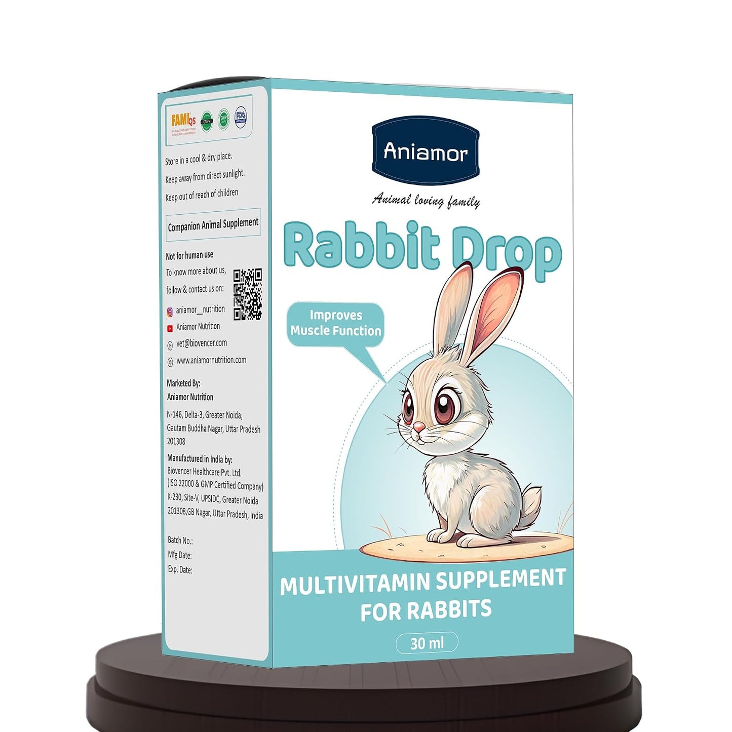 Aniamor Rabbit Multivitamin Drops 30 ml | Biotin, Vitamins A, C, D3, E & B-Complex | Daily Nutritional Supplement for Rabbits | Apple Flavour | All Life Stage