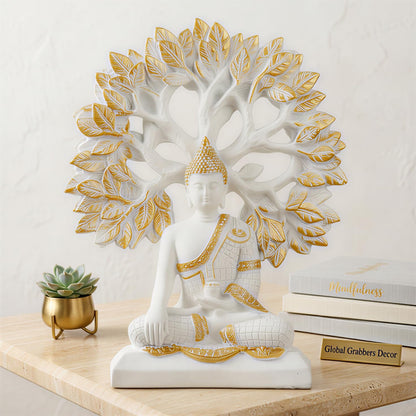 Global Grabbers Buddha Statue Showpiece Idol Home Decor Decoration Items for Living Room and Gifts (White)