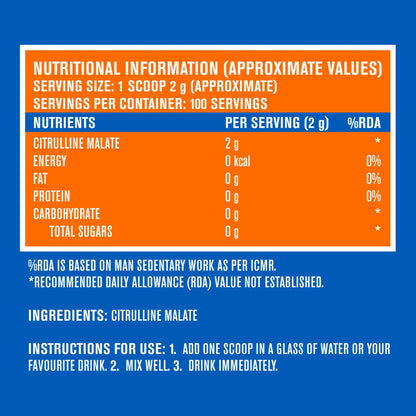 Fast&Up Citrulline (100 Servings) Citrulline Malate to Enhance Muscle Pump, Sustain Longer Workouts & Boost Recovery (Unflavored,Pack of 200 gm Powder)