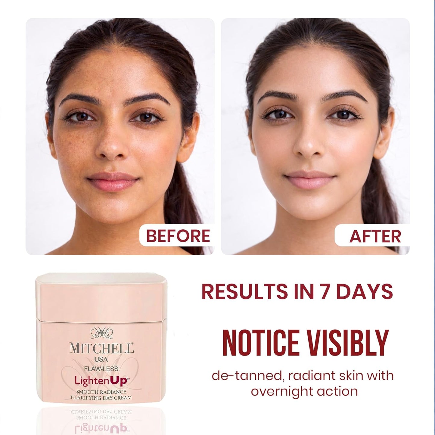 Mitchell USA Flawless Lighten Up Radiance Day Cream 50g | Moisturizer Cream | Peony, Alpha Arbutin, Niacinamide & Shea Butter | UVA/UVB Protection | Brightening Face Cream for Men & Women Daily Use