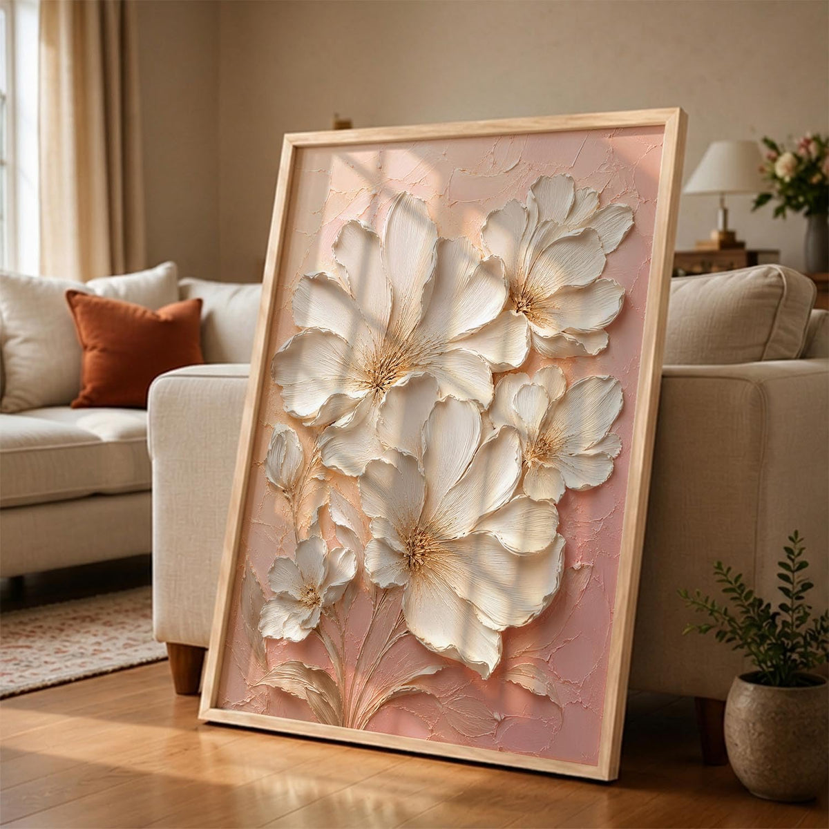 Decorative Floral Wall Art Painting With Frame | Modern Floral Painting For Living Room Bed Room Hotel Wall Decor Digital Reprint (14X20 inch)