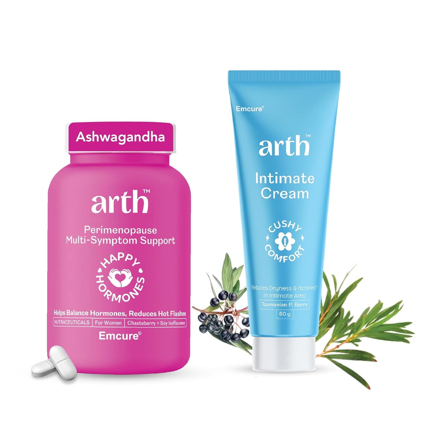 Arth Menopause Wellness & Intimate Care Combo for Women | Perimenopause Support Tablets for Hormonal Balance & hot flashes + Intimate Cream to Reduce Dryness, Itching & Maintain pH Balance