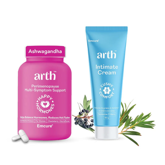 Arth Menopause Wellness & Intimate Care Combo for Women | Perimenopause Support Tablets for Hormonal Balance & hot flashes + Intimate Cream to Reduce Dryness, Itching & Maintain pH Balance