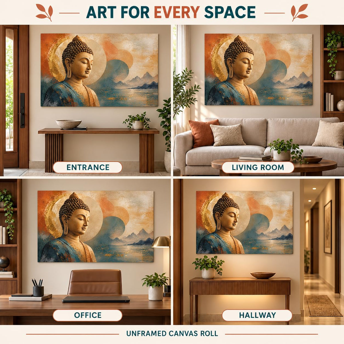 Inner Stillness UNFRAMED 36 x 24 Inch Canvas Painting roll, Modern Vastu Inspired Wall Art, Peaceful Digital Painting for Home, Living Room, Bedroom, Office, Hotels, Artwork for Gifting