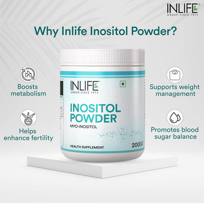 INLIFE Myo Inositol Powder Supplement, 2000mg (100 Servings, 200g)