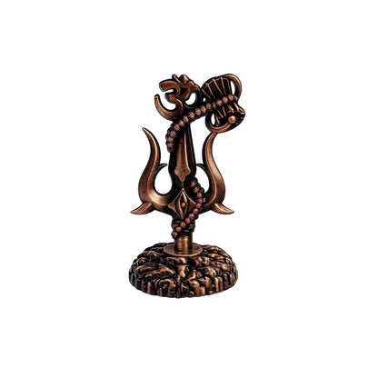 Shiv Trishul Damru & Om Idol | Metal Shiva Showpiece for Mandir & Car Dashboard Brown SIA480