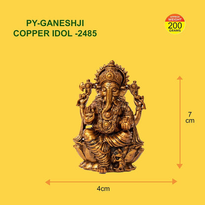 Pure Copper Ganeshji (Ganesha) Murti | Handcrafted Copper Idol for Pooja Room, Vastu Decor | Traditional & Auspicious Religious Hindu God Showpiece & Gift Item | 200gm (7x4 cm)