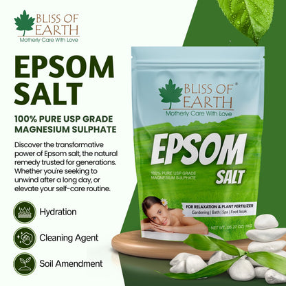 Bliss of Earth Epsom Salt for Foot | 1kg Epsom Salt for Foot Soaks, Bath Soaks, Plants & DIY Scrubs | Natural Magnesium Sulphate for Muscle Relief & Aromatherapy | Cruelty-Free