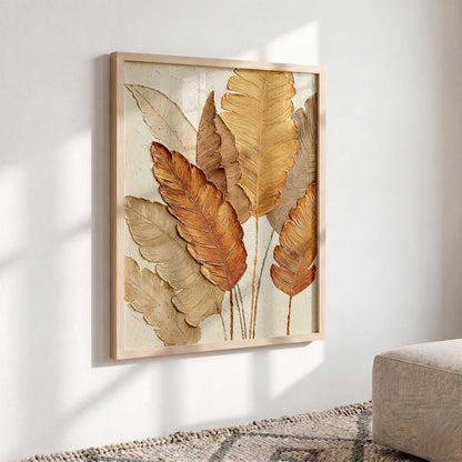 Brown Leaf Aesthetic Modern Art Wall Painting | Home Decoration Floral Painting With Frame For Living Room Bedroom Wall Decor | Textured Digital Reprint Set of 1 Size (13X17 INCH)