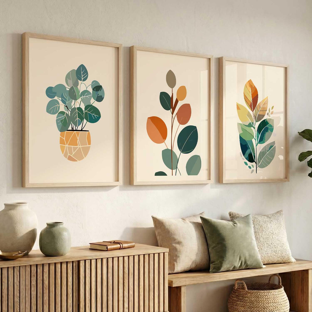 Boho Wall Art Home Decoration Paintings With Frame For Living Room Bed Room Hotel Wall Decor Digital Reprint Set of 3 (13X17 inch)