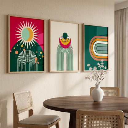 Boho Painting Wall Art Home Decoration Paintings With Frame For Living Room Bed Room Hotel Wall Decor Digital Reprint Set of 3 (13X17 inch)