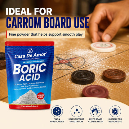 Casa De Amor Boric Acid - 99.9% Pure Fine Powder (100 gms) | Highly Effective for Removing Pests Cockroaches, Ants, Silverfishes, for Carrom Board, Rice Preservative, Multi-Purpose, Anhydrous