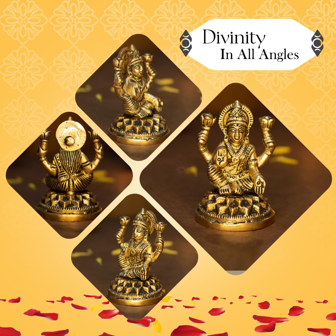 100% Pure Brass Ganesh Lakshmi Idol | Pital Ganesha and Laxmi Murti for Pooja Room, Home Decor, Office Desk and Car Dashboard | Vinayagar Laxmi Statue for Diwali Puja (Combo Set)