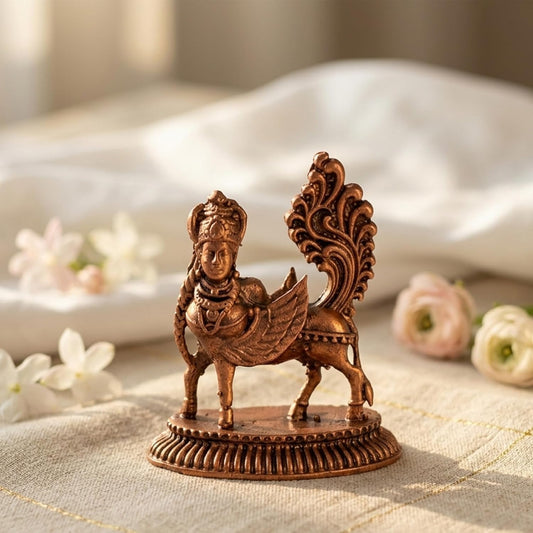 Pure Copper Kamdhenu Murti | Handcrafted Copper Idol for Pooja Room, Vastu Decor | Traditional & Auspicious Religious Hindu God Showpiece & Gift Item | 58gm (5x4.5 cm)