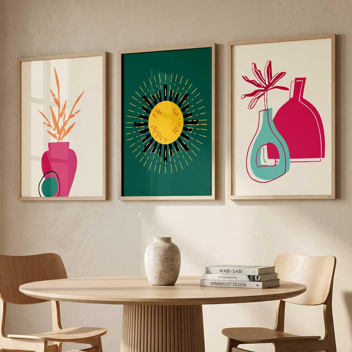 Boho Wall Art Home Decoration Paintings With Frame For Living Room Bed Room Hotel Wall Decor Digital Reprint Set of 3 (13X17 inch)