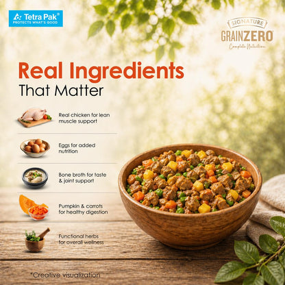 Grain Zero Dog Fresh Food Tetra Pak Real Chicken, Egg & Pumpkin, for Adult & Puppy, 350g | Supports Joint & Health | Immune System | Anti Inflammatory Properties | Ready to Serve | One Pack One Meal