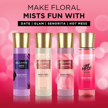 Bella Vita Luxury Hot Mess Woman Body Spray Mist Perfume with Citrus Mandarin, Passionfruit, Rose, Jasmine, Vanilla & Musk Long Lasting Fragrance, 150ML