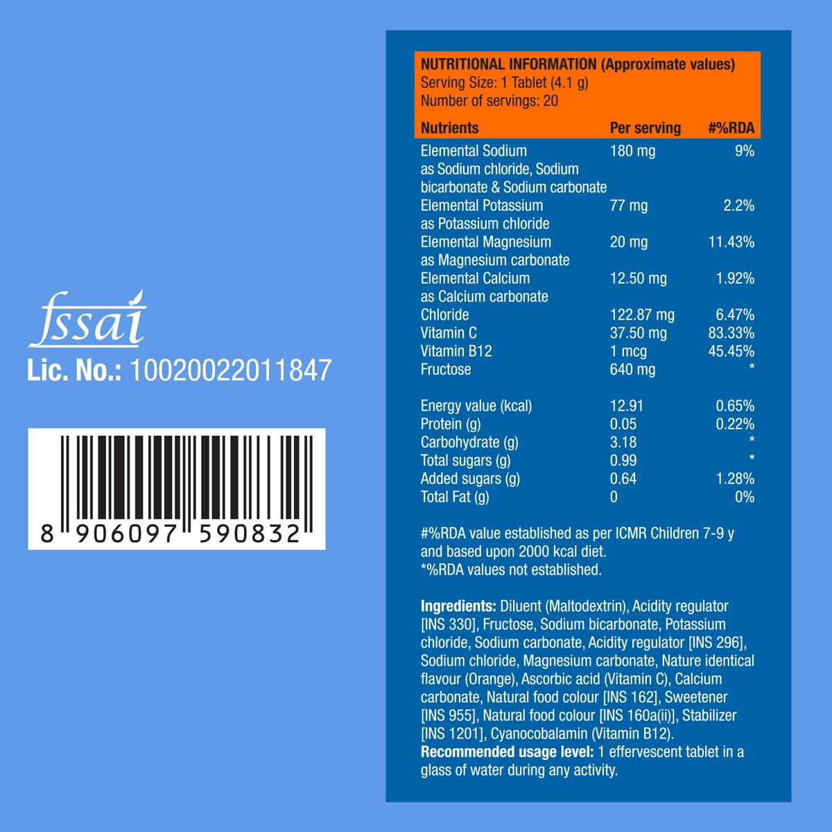 Nutritional information label on a blue background with Issai branding.