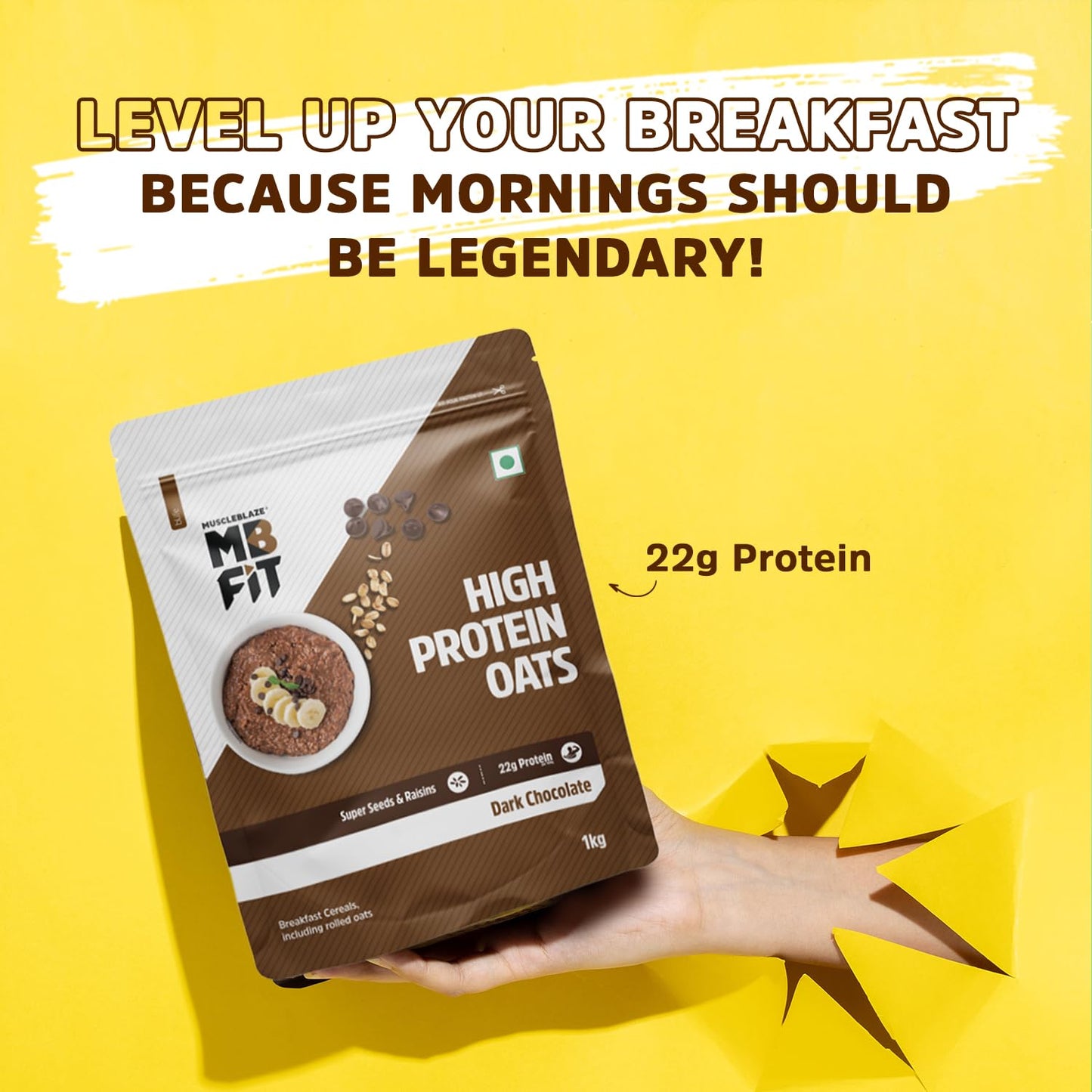 MuscleBlaze Fit High Protein Oats (Dark Chocolate, 400g) | 22g Protein | Breakfast Cereals for Weight Management