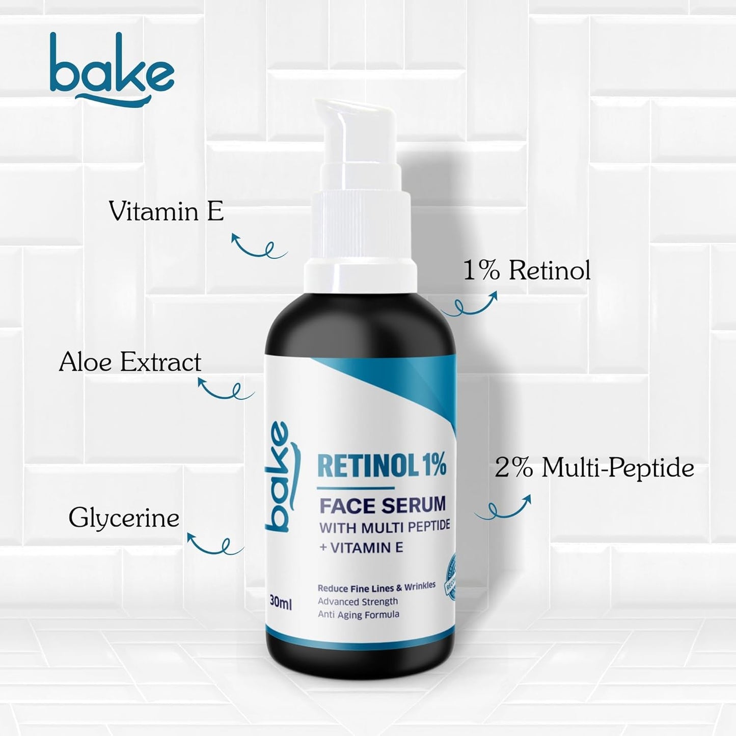 BAKE 1% Retinol Face Serum with Multi Peptides for Anti Aging,Reduces Fine Lines & Wrinkles | Advanced Strength Serum | 30ml