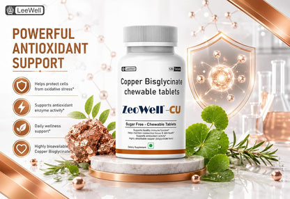 ZEOWELL CU (LeeWell) Copper Bisglycinate Supplement, 120 Tablets
