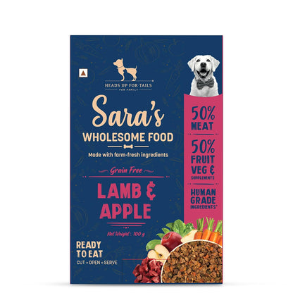 Sara's Wholesome Food by HUFT Grain-Free Lamb & Apple Dog Food – 100 gm | Human Grade Ingredients | Gluten Free | Balanced Meal | Suitable for Adults & Puppies, Complete Nutrition
