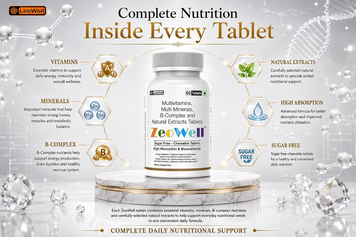 ZEOWELL Chewable Multivitamin Tablets for Men & Women | With Zinc, Magnesium, Vitamin B12, C, D3, Lutein, Zeaxanthin & Ashwagandha | Energy, Immunity & Eye Health | Sugar-Free - 60 Tablets (by LeeWell)