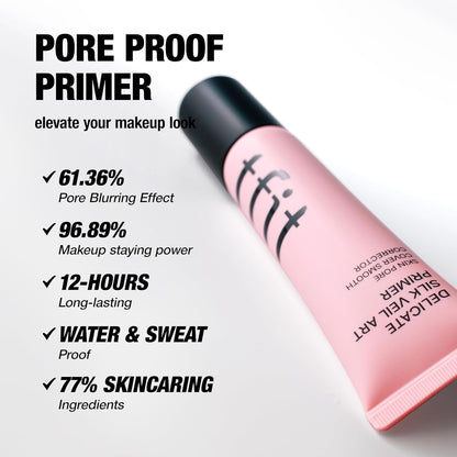 TFIT Delicate Silk Veil Art Primer - Korean Makeup, Poreless Matte Makeup Primer for Oily Skin (Lightweight, Hydrating), Blurring Pore Filler, Smooths fine lines，Long-Lasting Blur Effect, 1.01FL. Oz.