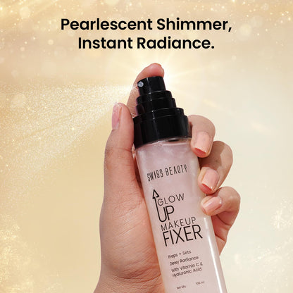 Swiss Beauty Glow Up Makeup Fixer | Preps + Sets | Dewy Radiance | For Face & Body | With Vitamin C & Hyaluronic Acid | 100ml
