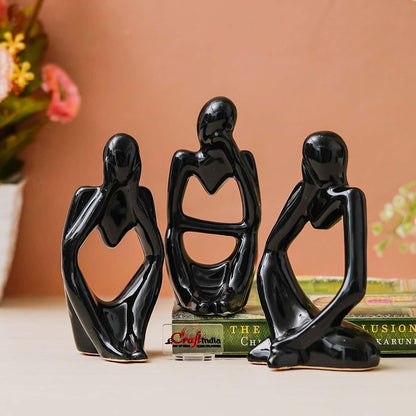 eCraftIndia Resin Decorative Thinking Human Figurines Statues Showpieces (Set of 3, Black)| Home Decor Items for Living Room Bedroom Hall Office Desk Bookshelf Table| Home Decor Gifts for Birthday
