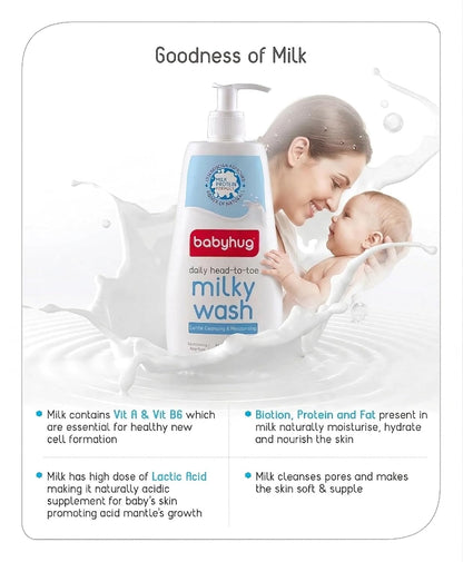 BABYHUG Daily Head-To-Toe Milky Body Wash - Enriched With Natural Oil, Aloe Vera Extract 400ML(Pack Of 1)